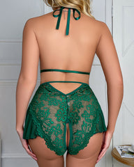 Lace Halter Teddy with Sheer Skirt