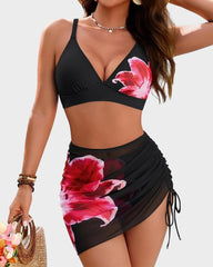 3-Piece Floral Modest High-Waist Swim Skirt Set