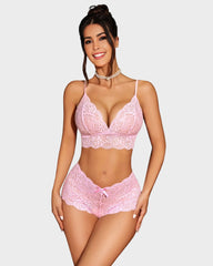 3-Piece Sheer Floral Lace Sleepwear Set