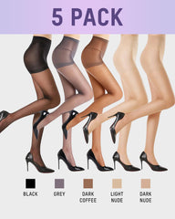 40D Run-Resistant Sheer Tights(5 Pack)