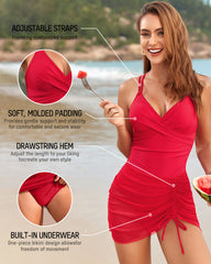 Adjustable Drawstring Mesh Patchwork One-Piece Swimsuit