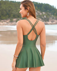 Adjustable Side-Slit V-Neck One-Piece Swimdress