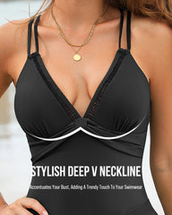 Adjustable Side-Slit V-Neck One-Piece Swimdress