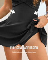 Adjustable Side-Slit V-Neck One-Piece Swimdress