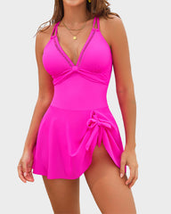 Adjustable Side-Slit V-Neck One-Piece Swimdress