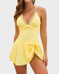 Adjustable Side-Slit V-Neck One-Piece Swimdress