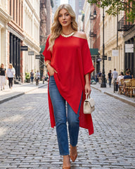 Asymmetric Off-Shoulder Batwing Top