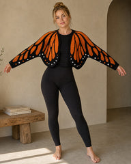 Butterfly-Wing Open-Front Knit Cardigan