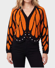 Butterfly-Wing Open-Front Knit Cardigan