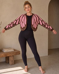 Butterfly-Wing Open-Front Knit Cardigan