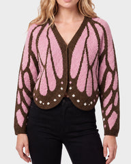 Butterfly-Wing Open-Front Knit Cardigan