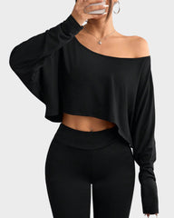 Casual Off-Shoulder Long Sleeve Asymmetrical Crop Top