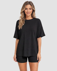 Casual Oversized 2-Piece Lounge Set with Crewneck & Split Hem