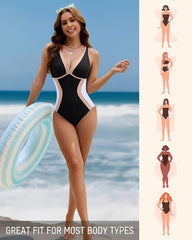 Color Block Tummy Control One-Piece Swimsuit