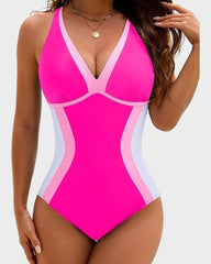 Color Block Tummy Control One-Piece Swimsuit