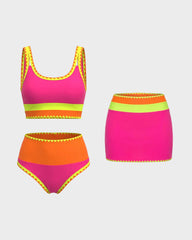 Sporty Colorblock Bikini Set (3-Piece)