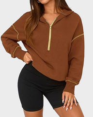 Cropped Half-Zip Hoodie with Contrast Stitching
