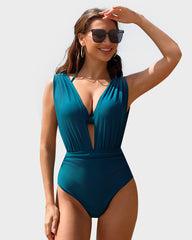 Two-Piece Deep Plunge Swimsuit with Halter Bra Overlay