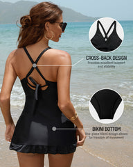 Deep V Cross-Back Ruched One-Piece Swimsuit