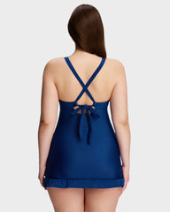 Deep V Cross-Back Ruched One-Piece Swimsuit