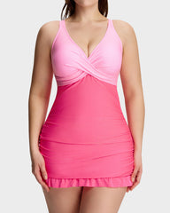 Deep V Cross-Back Ruched One-Piece Swimsuit