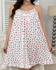 Ditsy Floral Lace-Trimmed Cami Sleep Dress