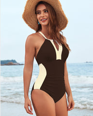 Full Coverage Retro Color Block Swimwear