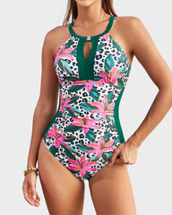 Full Coverage Retro Color Block Swimwear