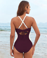 Full Coverage Retro Color Block Swimwear