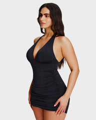 SculptSkin™ BackStage Halter V-Neck Swim Dress