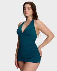 SculptSkin™ BackStage Halter V-Neck Swim Dress