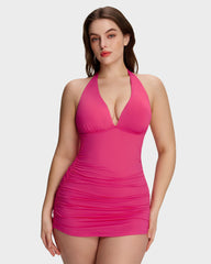 SculptSkin™ BackStage Halter V-Neck Swim Dress