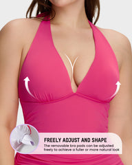 SculptSkin™ BackStage Halter V-Neck Swim Dress