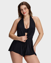 Halter V-Neck Sculpting Swim Romper Set