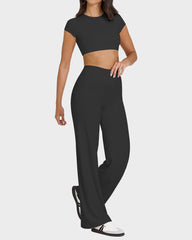 High-Waisted Elastic Wide-Leg Lounge Yoga Pants