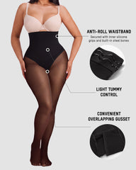 High-Waisted Floral Lace Fleece-Lined Sheer Tights