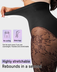 High-Waisted Floral Lace Fleece-Lined Sheer Tights