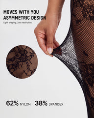 High-Waisted Floral Lace Fleece-Lined Sheer Tights