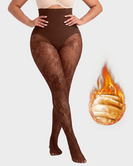 High-Waisted Floral Lace Fleece-Lined Sheer Tights