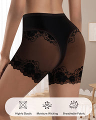 High-Waisted Stay-Put Lace Mesh Boyshorts (4-Pack)