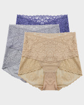 High Waist Lace V-Cut Breathable Shaping Panties (3 Pack)