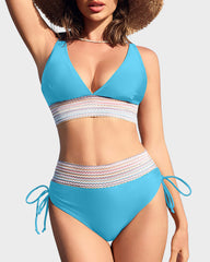 High Waisted Tummy Control Color Block Bikini Sets