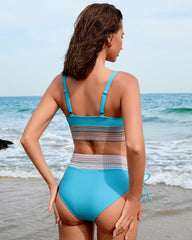 High Waisted Tummy Control Color Block Bikini Sets