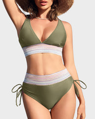 High Waisted Tummy Control Color Block Bikini Sets
