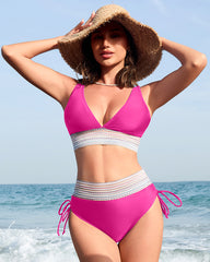High Waisted Tummy Control Color Block Bikini Sets