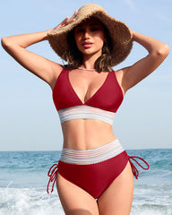 High Waisted Tummy Control Color Block Bikini Sets