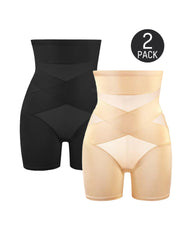 High Waist Cross Compression Mid-Thigh Shaping Shorts(2pcs )