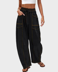Hip Hop Patchwork Baggy Wide Leg Pants with Pockets