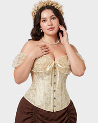 Lace Off-Shoulder Jacquard Front-Hook Corset