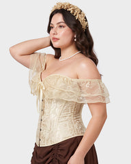 Lace Off-Shoulder Jacquard Front-Hook Corset